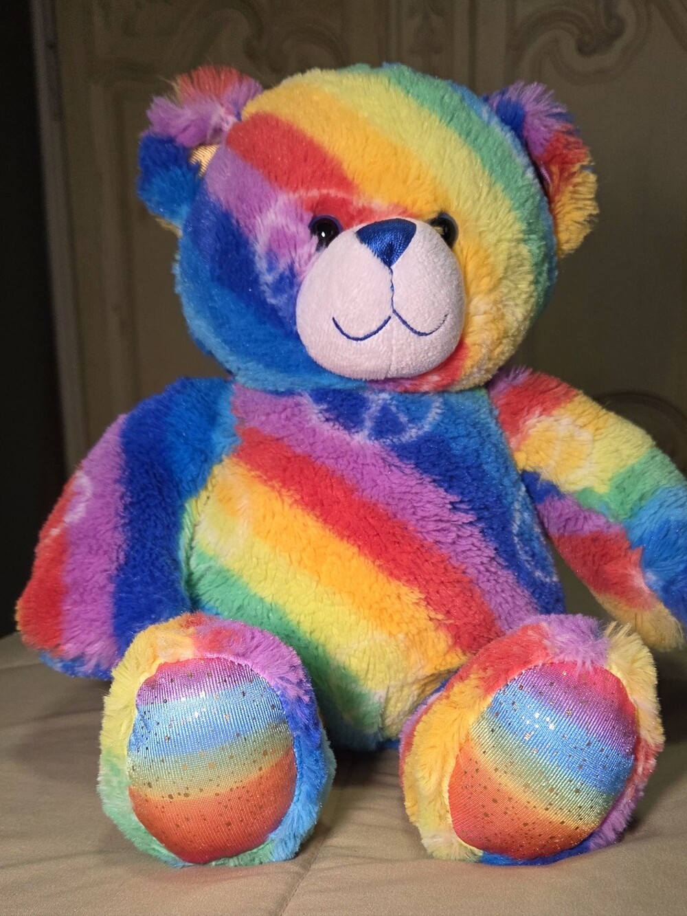 Build-A-Bear Rainbow Peace Sign Teddy Bear Plush Stuffed Animal 12"